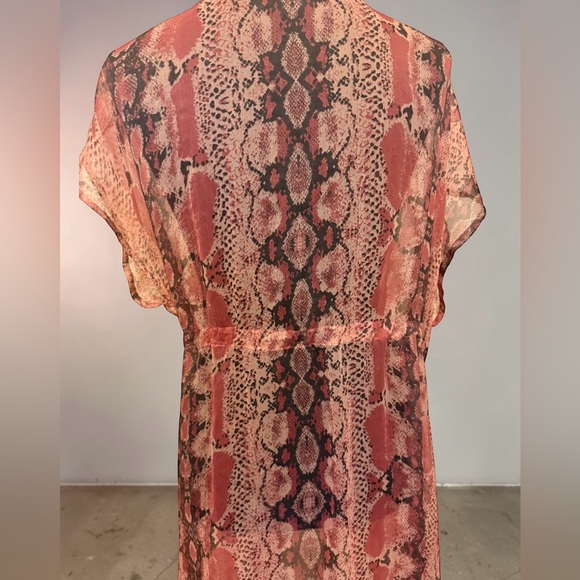 Betsey Johnson Sheer Snake-Print Maxi Cover-Up in Dusty Rose and Brown - Picture 6 of 8
